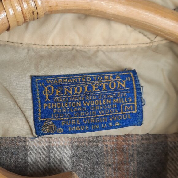 VTG Pendleton Wool Plaid Shirt Medium USA Made Virgin Wool Flannel Brown Tan EUC - Picture 1 of 5